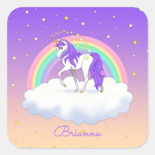 Adesivo Quadrado Bonito Purple Sweet Dreams Rainbow Unicorn