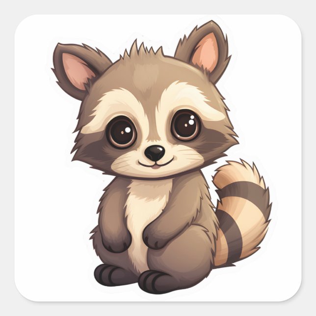 Adesivo Quadrado Bonito Raccoon Presente Lixo Panda Funny Animal Ka (Frente)