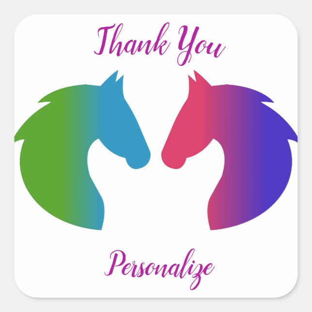 Adesivo Quadrado Bonito Rainbow Pastel Horse Personalizado (Frente)