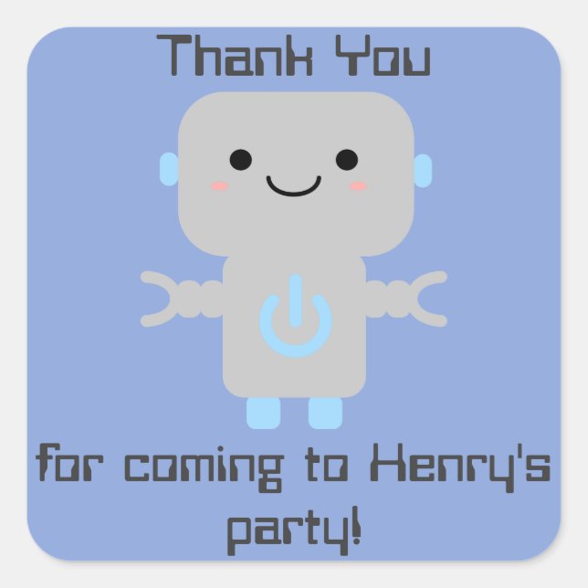 Adesivo Quadrado Bonito Robô de Cartoon Obrigado (Frente)