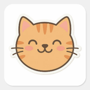 Adesivo Quadrado Bonito Sorridente De Gato - Cartoon Kawaii Sty