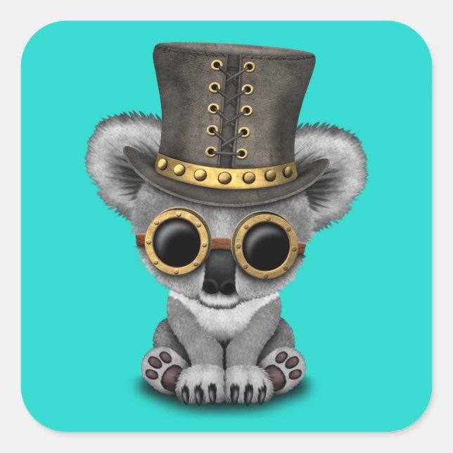 Adesivo Quadrado Bonito Steampunk Baby Koala Bear (Frente)
