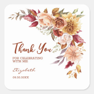 Adesivo Quadrado Bonito Terracotta Autumn Floral Botanical Birthday