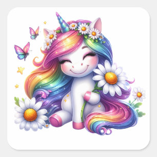 Adesivo Quadrado Bonito Unicorn Stickers