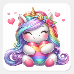 Adesivo Quadrado Bonito Unicorn Stickers