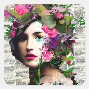 Adesivo Quadrado Bonito Vintage Lady Paper Collage Art