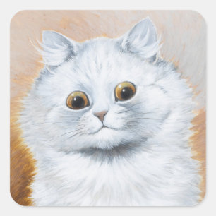 Adesivo Quadrado Bonito White Cat Vintage Art de Louis Wain