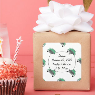 Adesivo Quadrado Bonitos presentes de bebê de carro retrô verde