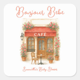 Adesivo Quadrado Bonjour Bebe Paris French Café Chá de fraldas