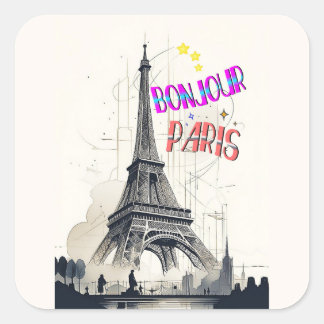 Adesivo Quadrado Bonjour Colorful Paris
