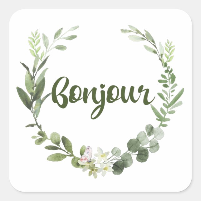 Adesivo Quadrado Bonjour Hello French (Frente)