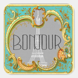 Adesivo Quadrado Bonjour Paris Vintage - Colagem Torre Eiffel Franc