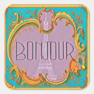 Adesivo Quadrado Bonjour Paris Vintage French Eiffel Tower Mauve