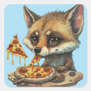 Adesivo Quadrado Bons animais engraçados comendo uma pizza, ideias