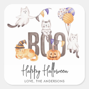 Adesivo Quadrado Boo Cute Kid's Happy Halloween Cats Lover