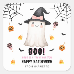 Adesivo Quadrado Boo Feliz Halloween Fantasma Fofo