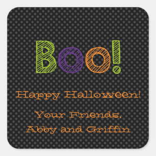 Adesivo Quadrado Boo! Vinheta de Halloween Quadrada Personalizada