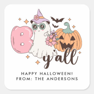 Adesivo Quadrado Boo y Retro Groovy Halloween