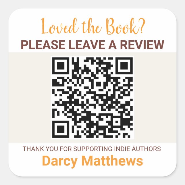 Adesivo Quadrado Book Review Request QR Code Indie Authors Minimal  (Frente)