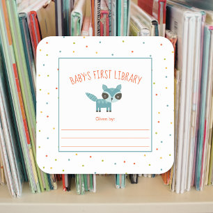Adesivo Quadrado Bookplate da biblioteca do bebê dos animais da