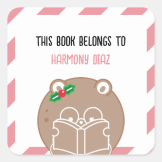 Adesivo Quadrado Bookplate de Hamster de Cute de Natal Kawaii