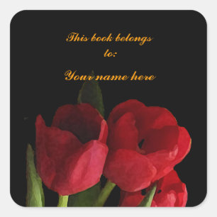 Adesivo Quadrado Bookplate vermelho das tulipas