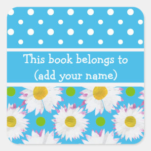 Adesivo Quadrado Bookplates a personalizar: Polcas, margaridas no