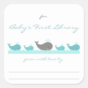 Adesivo Quadrado Bookplates do chá de fraldas/baleias de turquesa