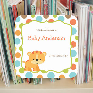 Adesivo Quadrado Bookplates neutros do bebê do tigre do género