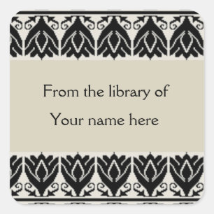 Adesivo Quadrado Bookplates personalizados - damasco preto