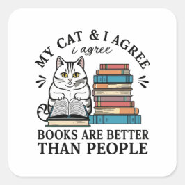 Adesivo Quadrado Books Cats Sticker