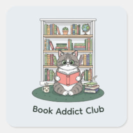 Adesivo Quadrado Bookworm Cat Cute Glasses Literature Enthusiast 