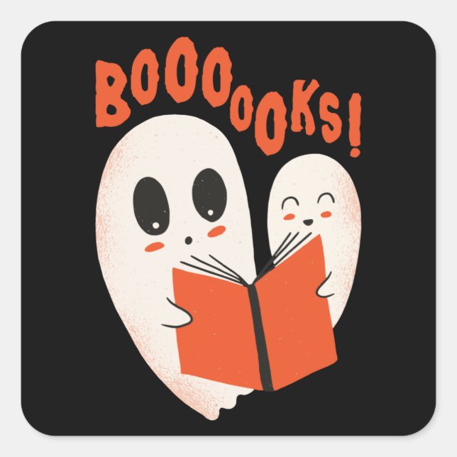 Adesivo Quadrado Bookworm Engraçado Fantasma do Halloween Livros de (Frente)