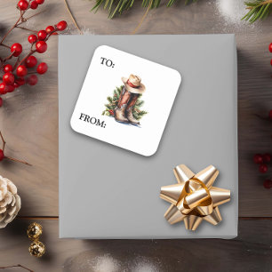 Adesivo Quadrado Boots Hat do Cowboy do Natal Ocidental