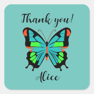 Adesivo Quadrado Borboleta abstrato Obrigado por Nome