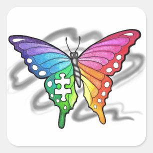 Adesivo Quadrado Borboleta-Arco-Íris
