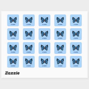 Adesivo Quadrado Borboleta Azul de Nascimento Personalizada em Sete