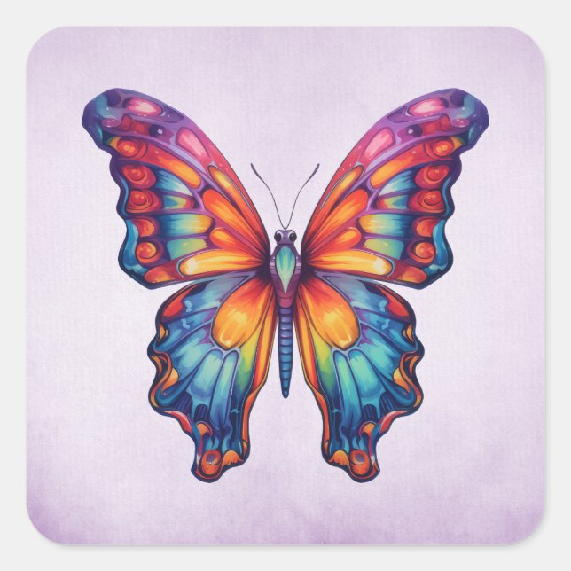 Adesivo Quadrado Borboleta Azul Laranja Asas (Frente)