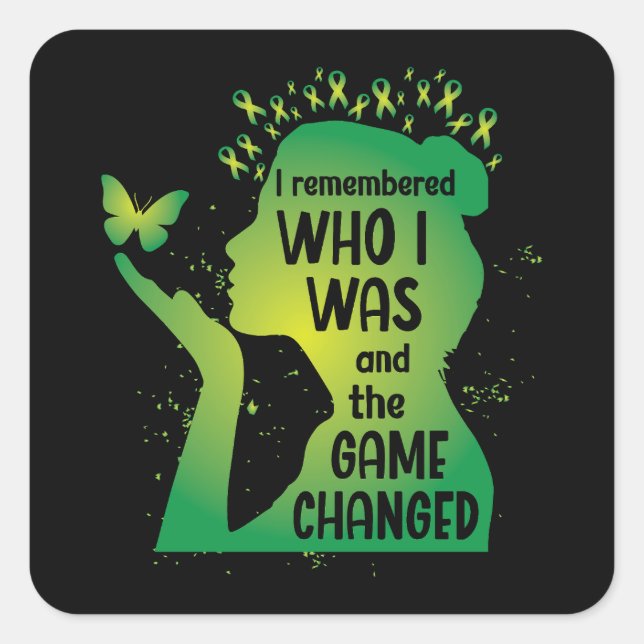 Adesivo Quadrado Borboleta Banda Verde para Saúde Mental (Frente)