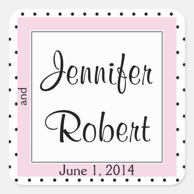 Adesivo Quadrado Borboleta bolinhas Posh Envelope Selo de Casamento (Frente)