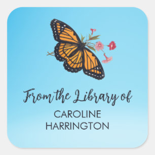 Adesivo Quadrado Borboleta Bonito do céu azul-borboleta laranja mon