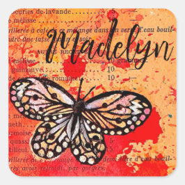 Adesivo Quadrado Borboleta-branca Aquarela Vintage Boho Adicionar N