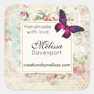 Adesivo Quadrado Borboleta cor-de-rosa e negócio gasto dos rosas d