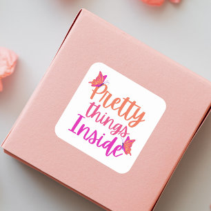 Adesivo Quadrado Borboleta cor-de-rosa laranja Bonito Coisas Dentro