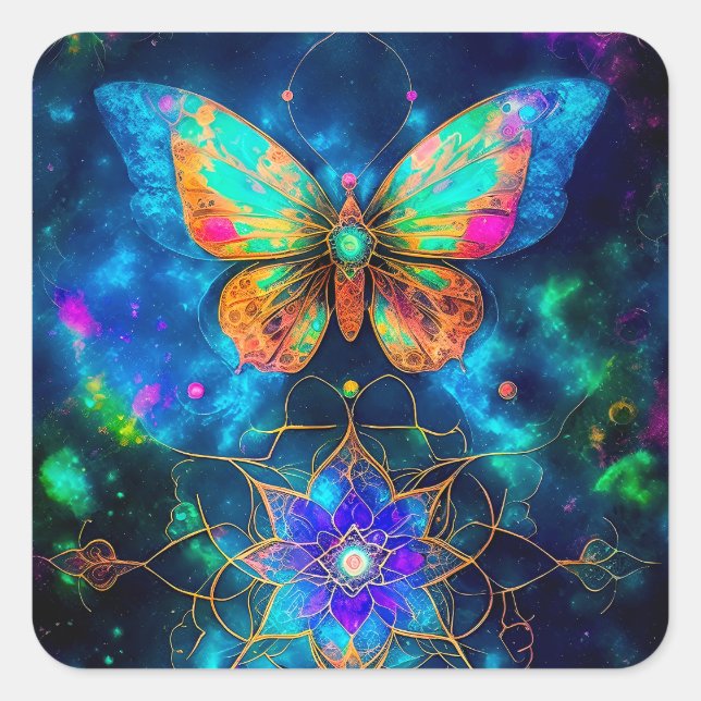 Adesivo Quadrado Borboleta Cósmica Moderna (Frente)