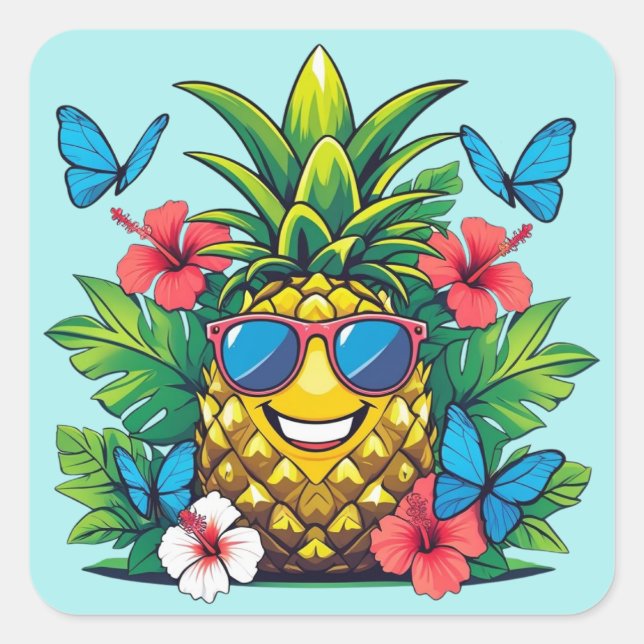 Adesivo Quadrado Borboleta de abacaxi tropical (Frente)