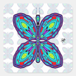 Adesivo Quadrado Borboleta de alienígena (padrão colorido) v2