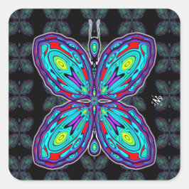 Adesivo Quadrado Borboleta de alienígena (padrão colorido) v3