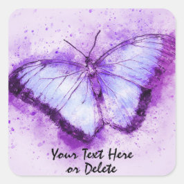 Adesivo Quadrado Borboleta de Aquarela Puro e Vibrante de Texto Per