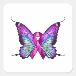 Adesivo Quadrado Borboleta de Sensibilização Colorida para o Cancer